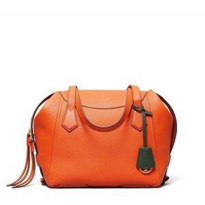 Rare Genuine Tory Burch Perry Satchel Canyon Orange Leather Handbag Purse